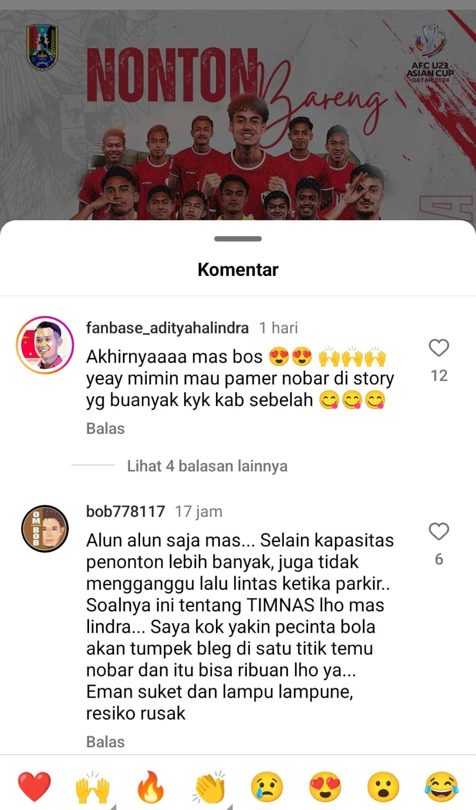 Pemkab Tuban Gelar Nobar Timnas U23 Vs Uzbekistan di Tuban Abirama