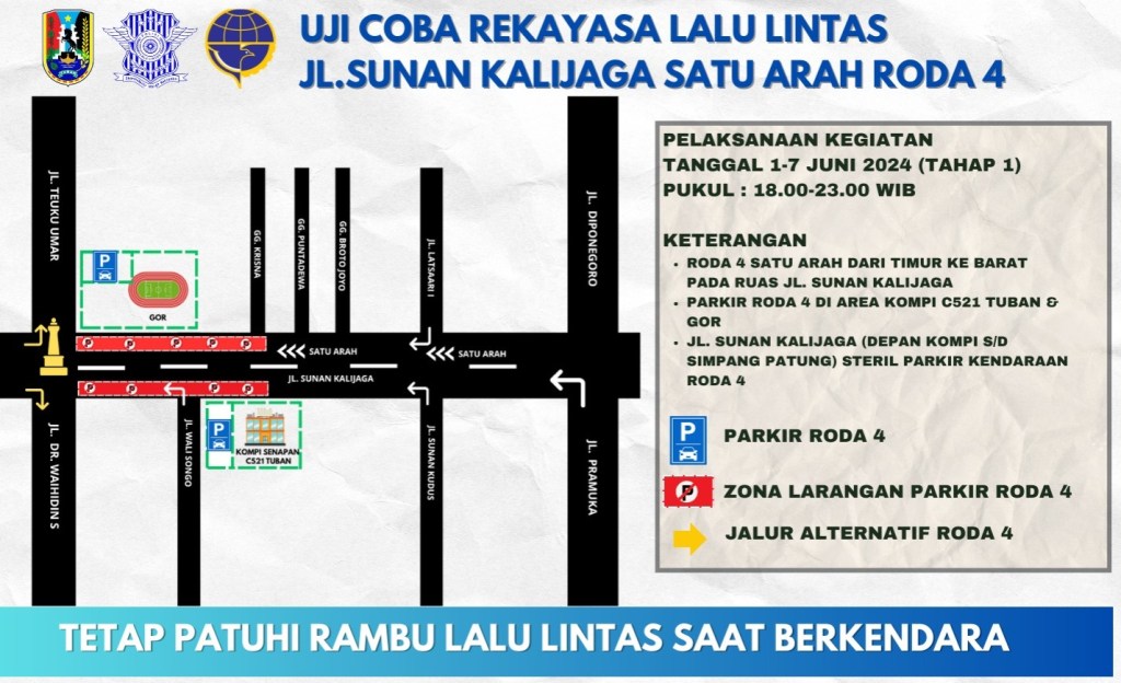 Rencana Uji Coba One Way di Jalan Sunan Kalijogo Tuban Batal